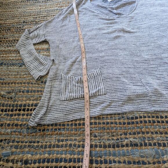 Sperry Nautical Vneck 3/4 Dolman L Striped Pocket Tee Shirt Blue White Fisherman - Picture 3 of 7